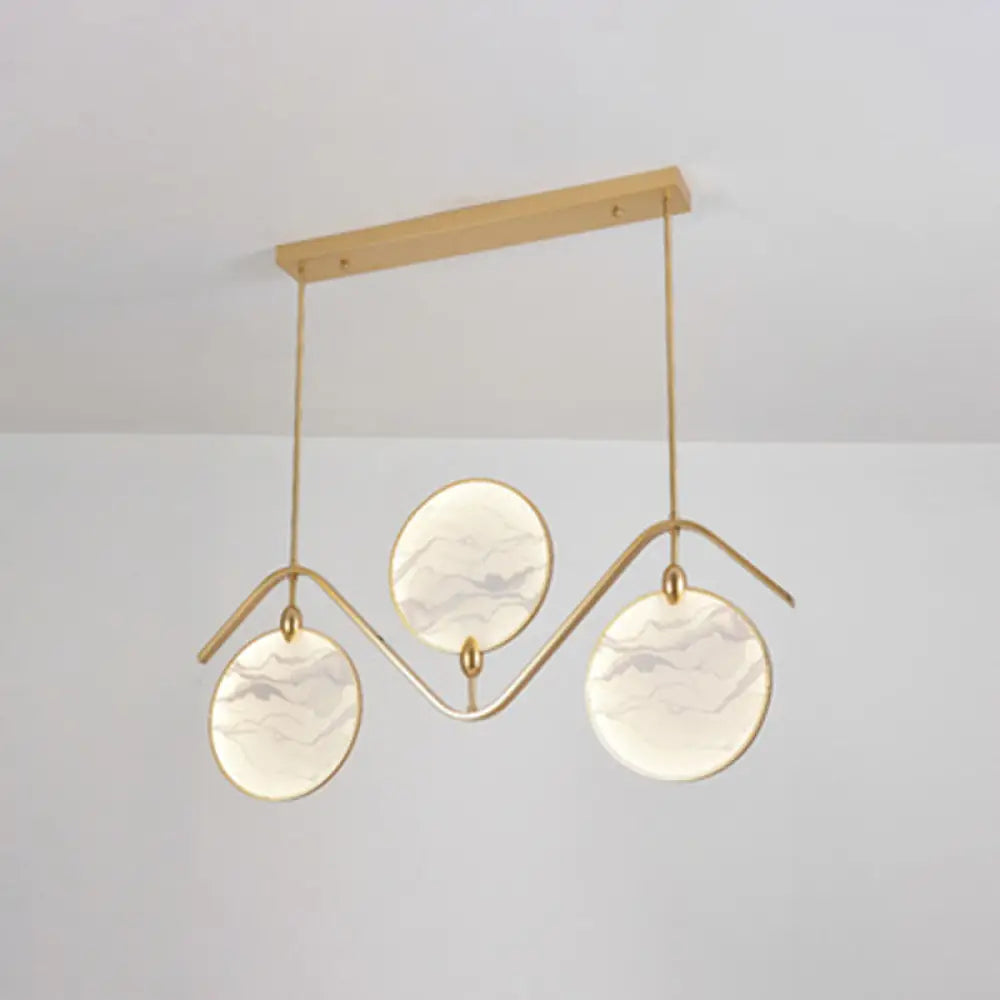 DecorBites™ Circular Fan Island Lamp: Modern Acrylic LED Suspension Light with Landscape Print – Perfect for Tearooms