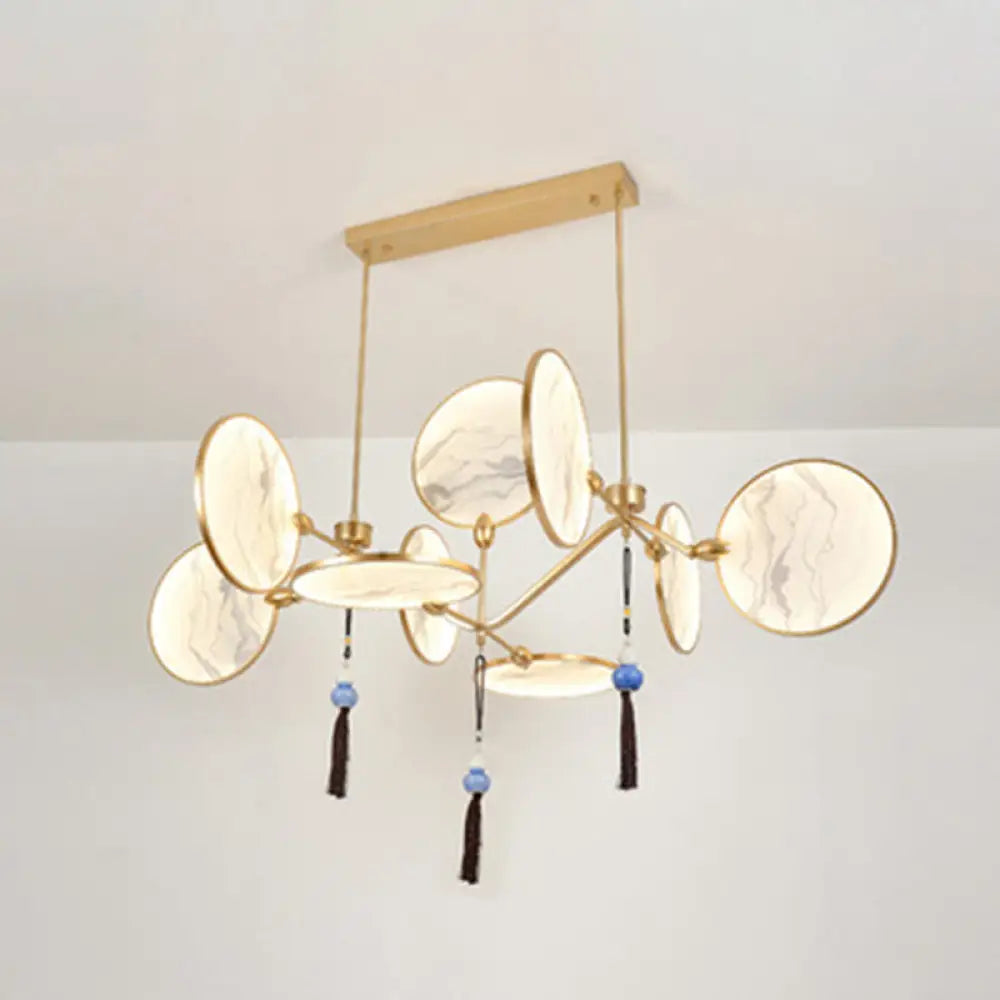 DecorBites™ Circular Fan Island Lamp: Modern Acrylic LED Suspension Light with Landscape Print – Perfect for Tearooms