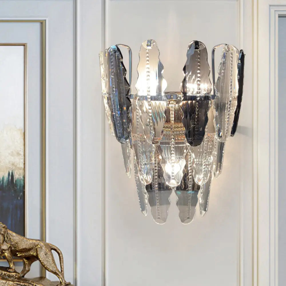DecorBites™ Clear Crystal Wall Sconce with Three Tapered Lights - Modern Wall Mount Fixture