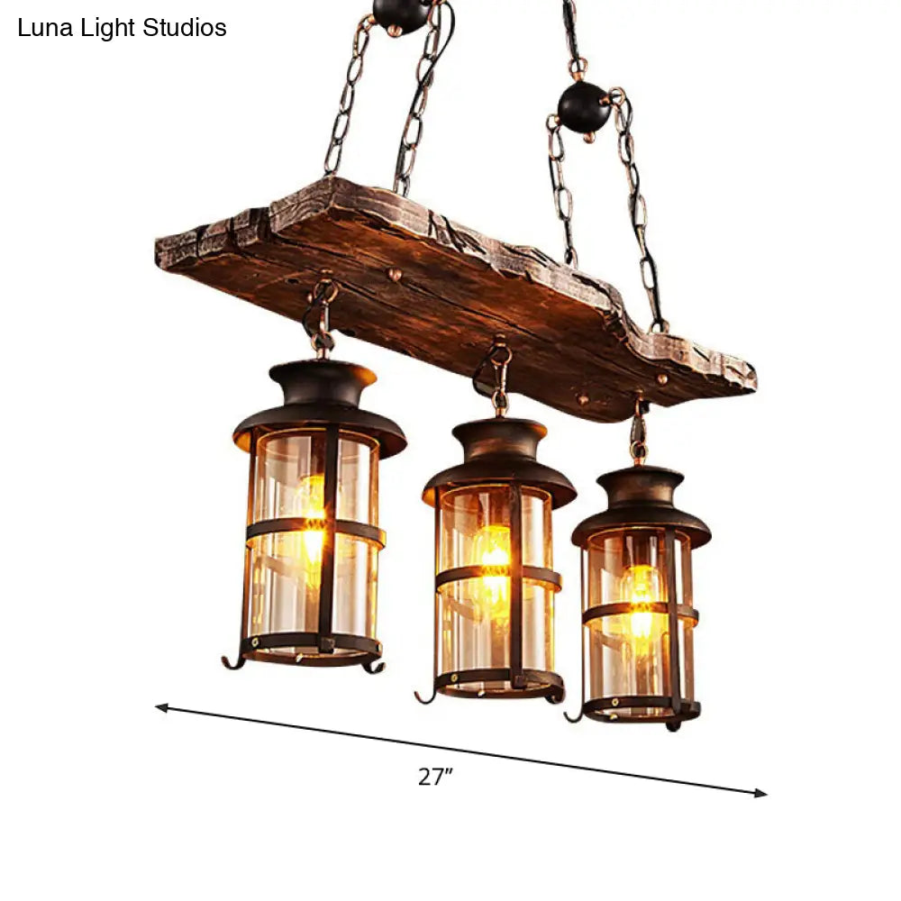 DecorBites™ Clear Glass Island Pendant Light: Farmhouse Brown Cylindrical Bistro Ceiling Hang