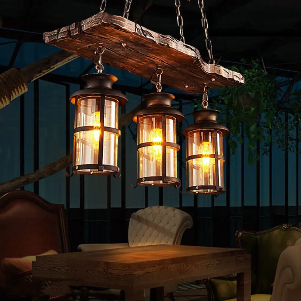 DecorBites™ Clear Glass Island Pendant Light: Farmhouse Brown Cylindrical Bistro Ceiling Hang