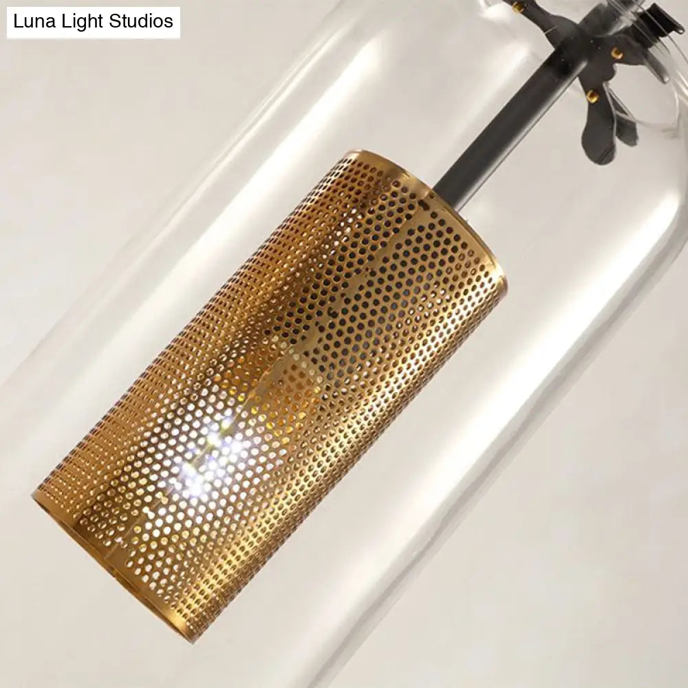 DecorBites™ Clear Glass Pill Capsule Wall Sconce - Modern 1-Light Hanging Light with Mesh Cage