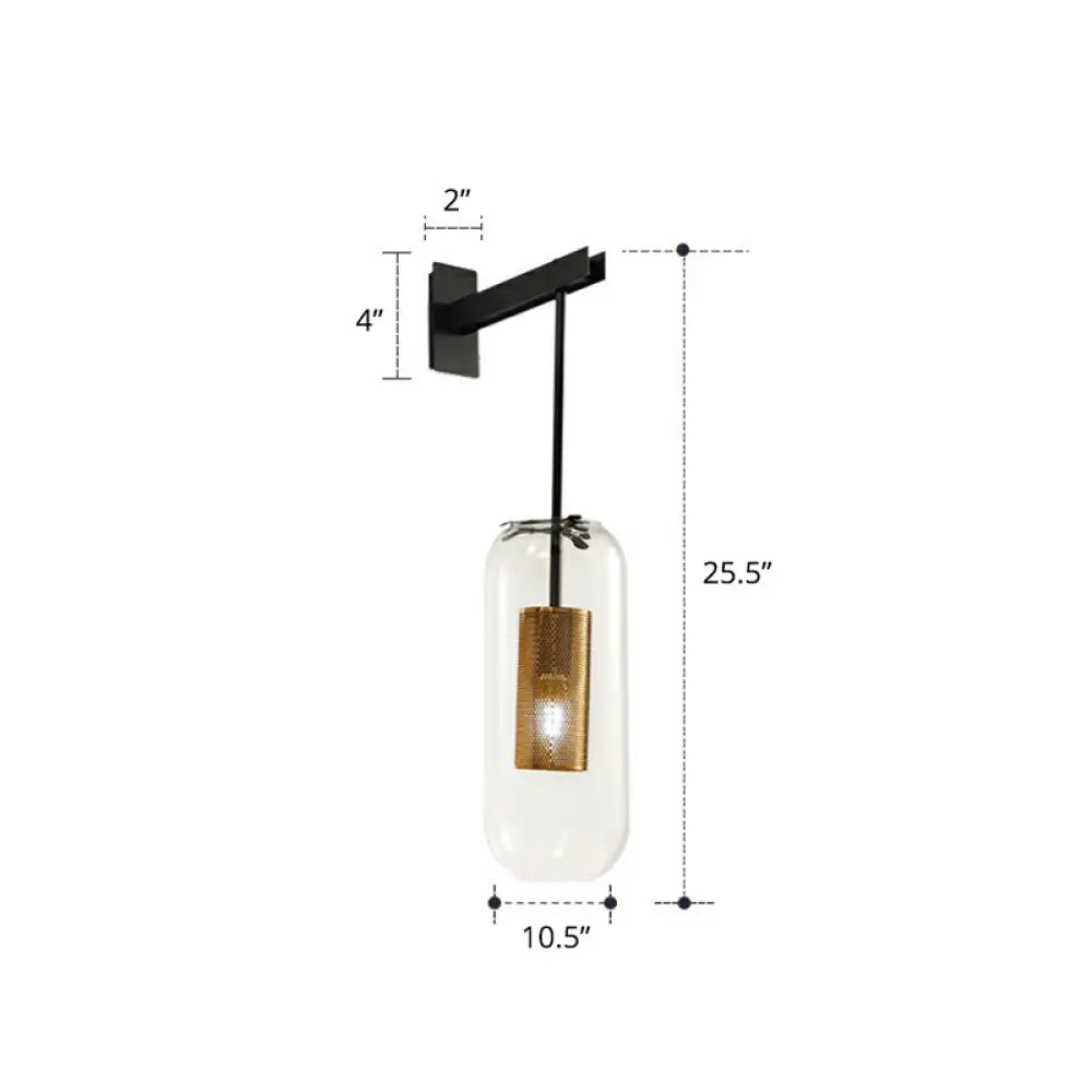DecorBites™ Clear Glass Pill Capsule Wall Sconce - Modern 1-Light Hanging Light with Mesh Cage