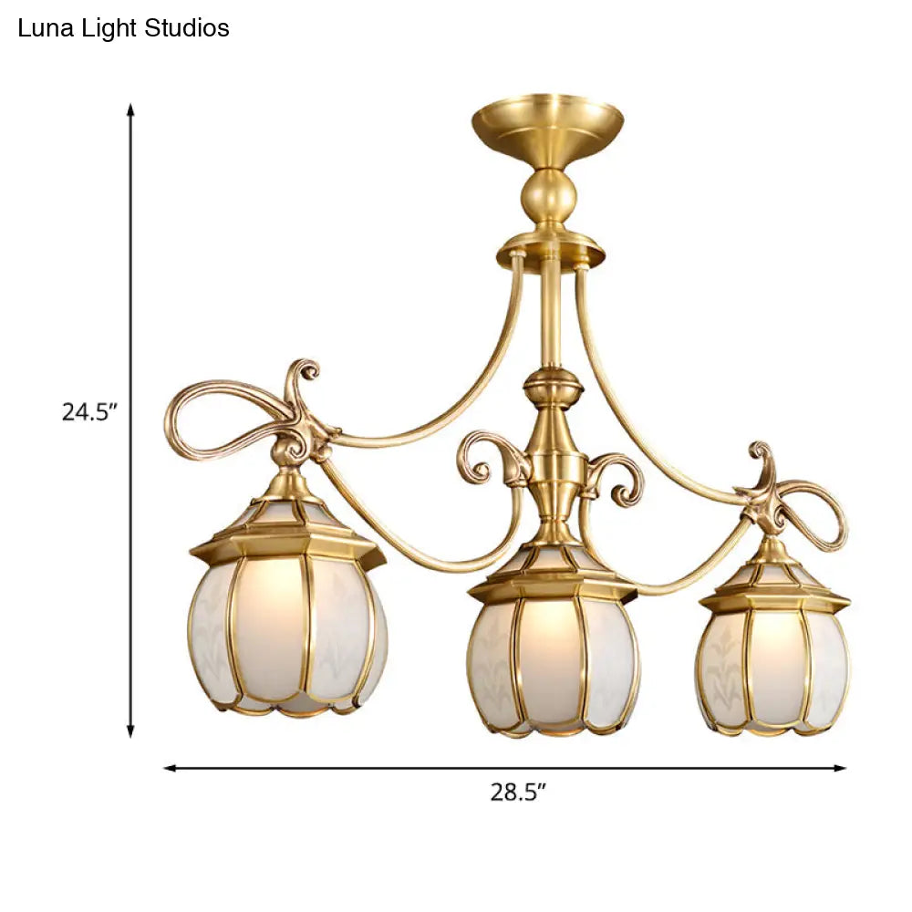 DecorBites™ Colonial Lantern Island Light Fixture - 3-Light Ivory Glass Suspension Pendant in Gold for Dining Room