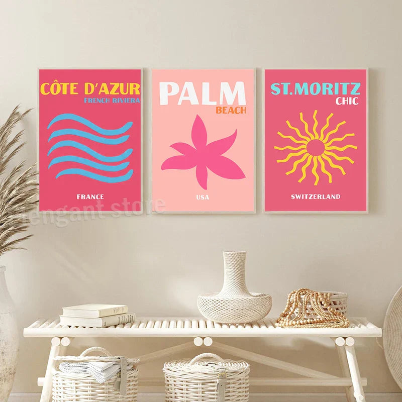 DecorBites™ Colorful Travel Posters - Miami, Ibiza, Mykonos