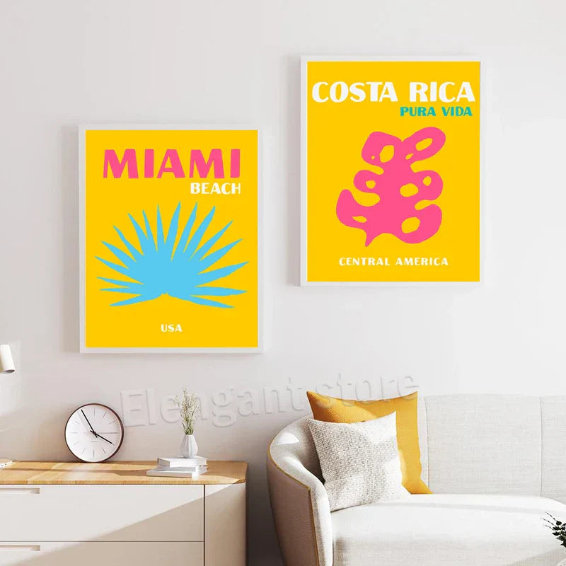 DecorBites™ Colorful Travel Posters - Miami, Ibiza, Mykonos