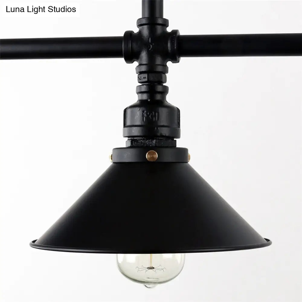 DecorBites™ Conical Island Farmhouse Lighting - Black Metallic 3-Bulb Ceiling Light for Dining Room