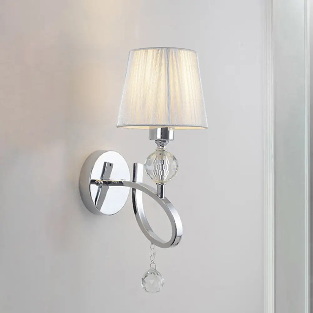 DecorBites™ Conical Parlor Wall Lamp Fixture: 1-Light Classic Fabric Wall Lighting with Crystal Drop in Chrome