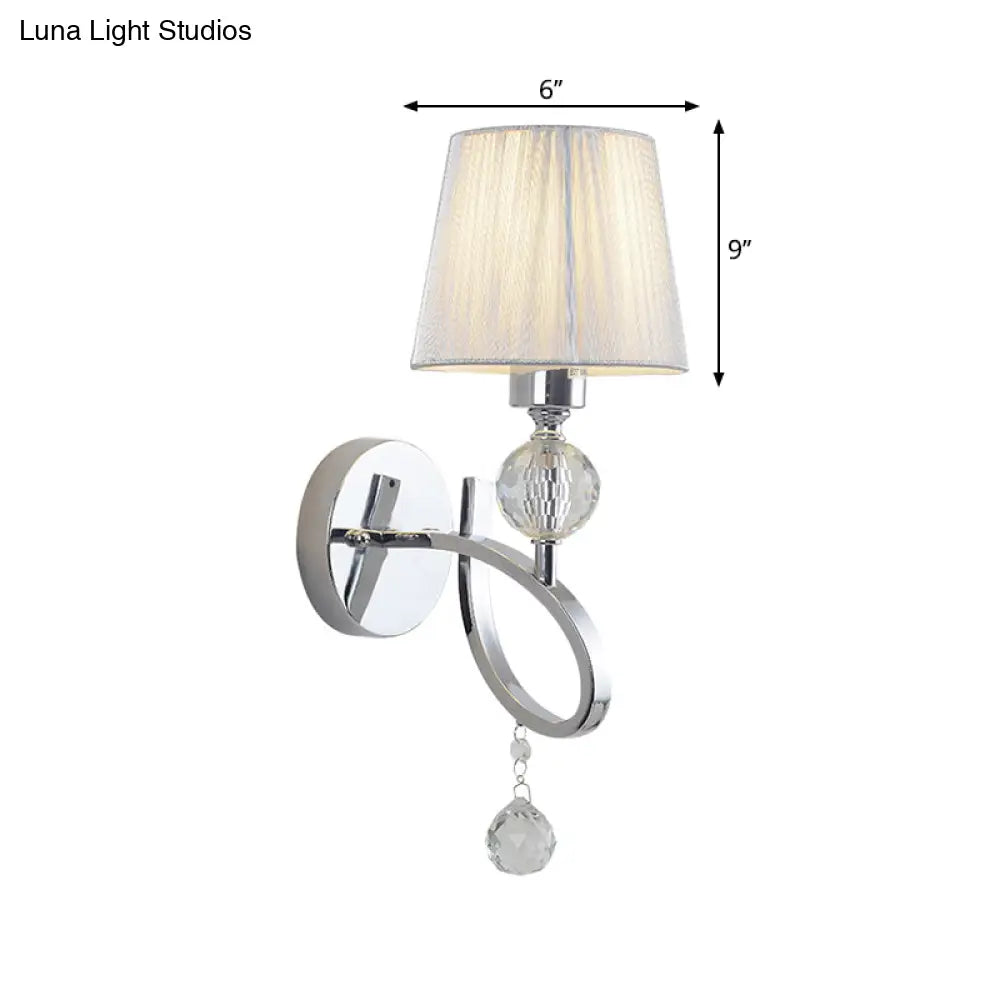 DecorBites™ Conical Parlor Wall Lamp Fixture: 1-Light Classic Fabric Wall Lighting with Crystal Drop in Chrome