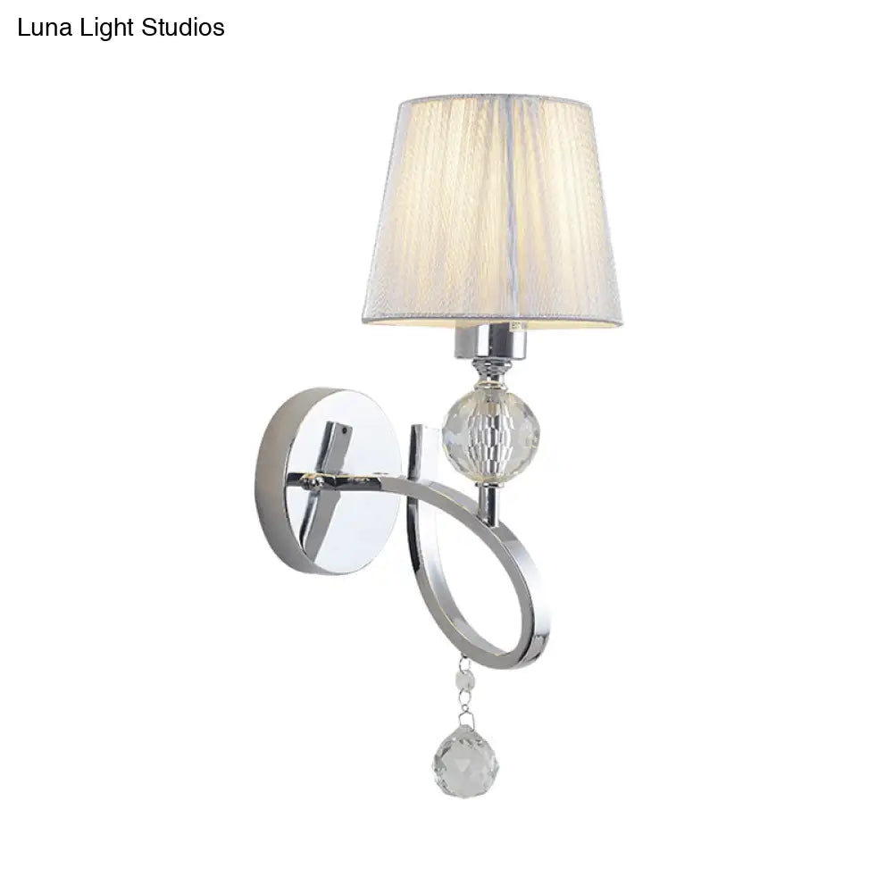 DecorBites™ Conical Parlor Wall Lamp Fixture: 1-Light Classic Fabric Wall Lighting with Crystal Drop in Chrome