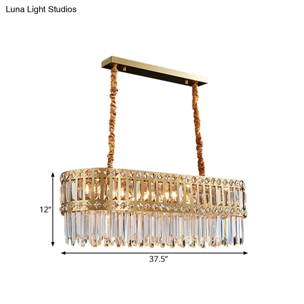 DecorBites™ Contemporary 10-Light Crystal Pendant for Elongated Dining Tables in Gold