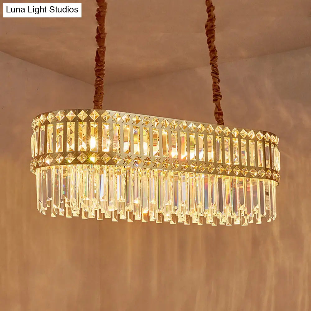 DecorBites™ Contemporary 10-Light Crystal Pendant for Elongated Dining Tables in Gold