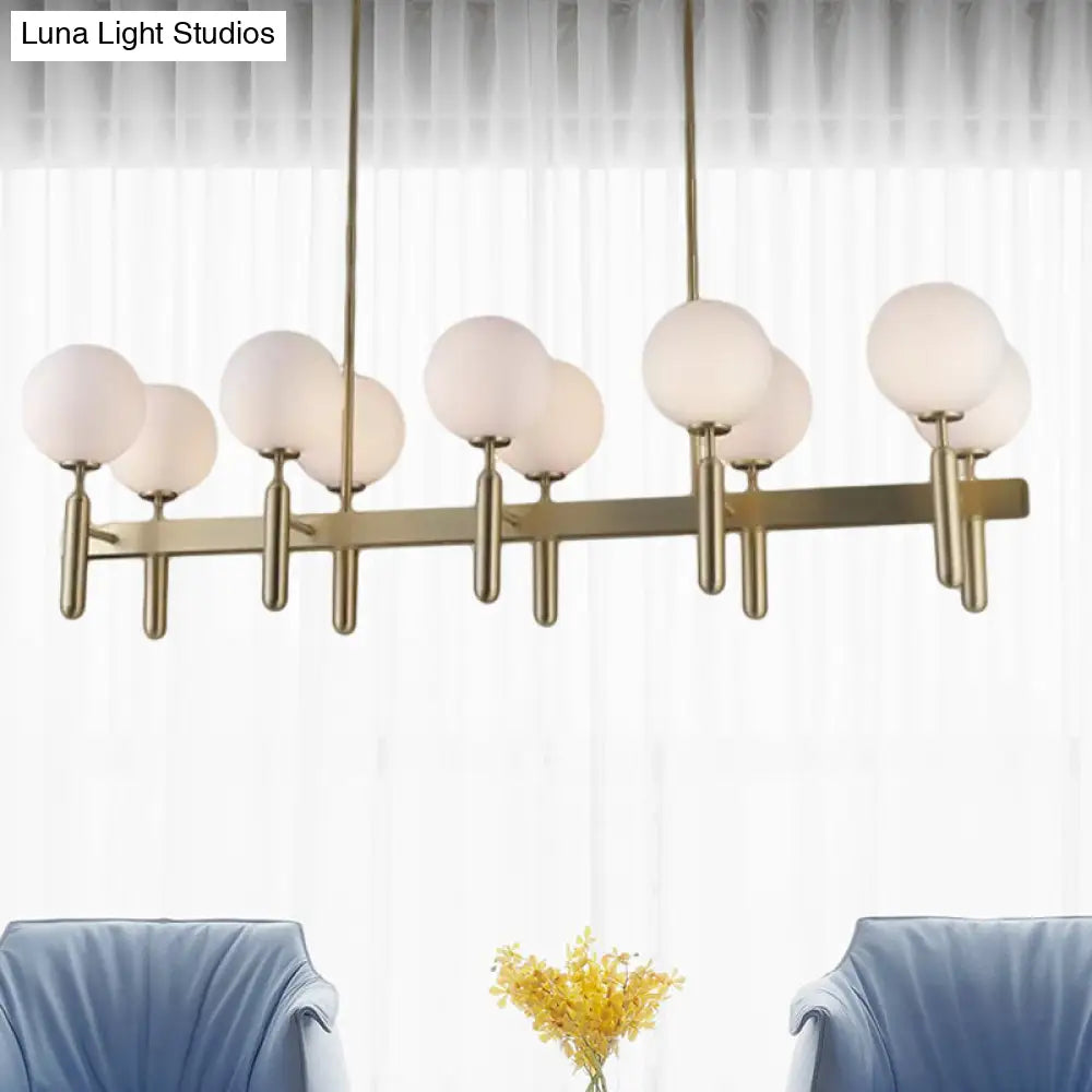 DecorBites™ Contemporary 10-Light Pendant with Gold Linear Design and White Glass Shades – Island Ceiling Light Fixture