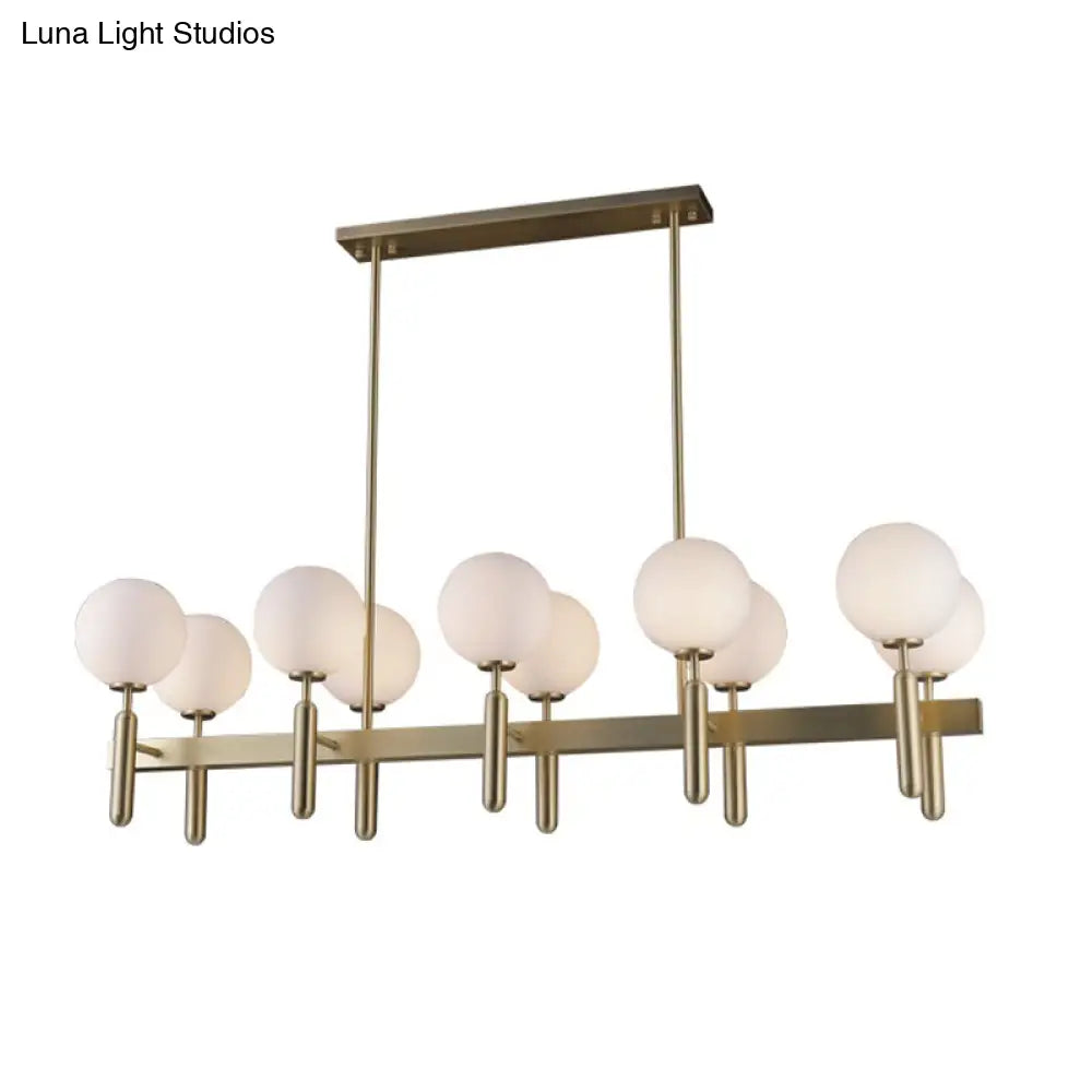 DecorBites™ Contemporary 10-Light Pendant with Gold Linear Design and White Glass Shades – Island Ceiling Light Fixture
