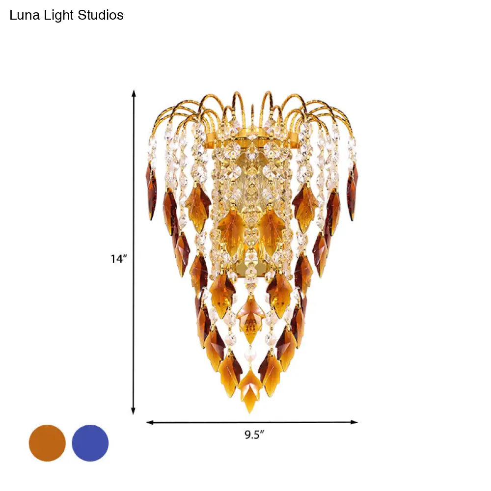 DecorBites™ Contemporary 2-Light Brass Finish Wall Lamp with Tan/Blue Crystal Shade