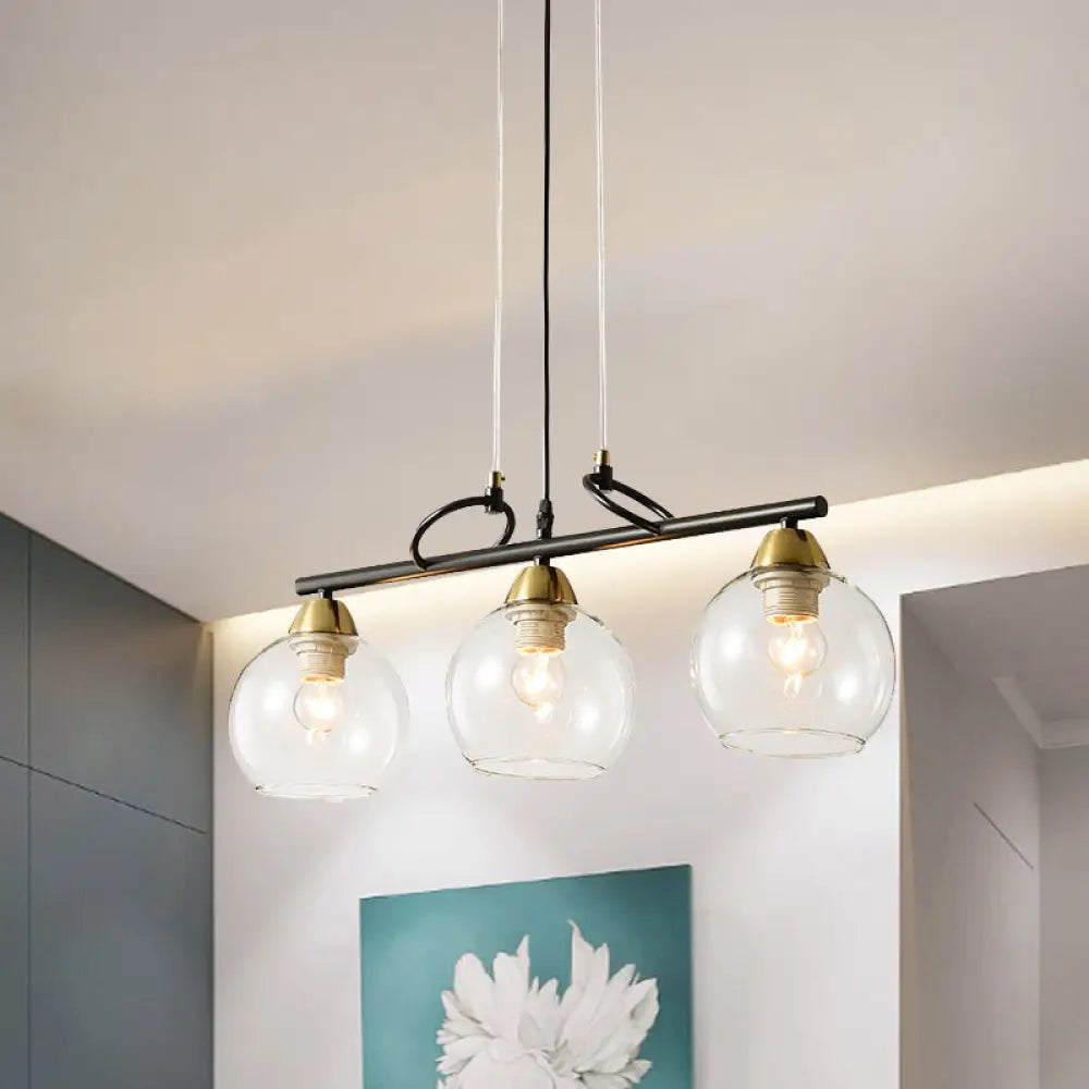 DecorBites™ Contemporary 3-Bulb Sphere Pendant Light Fixture for Dining Hall Island - Clear/Smoke Gray Glass Design