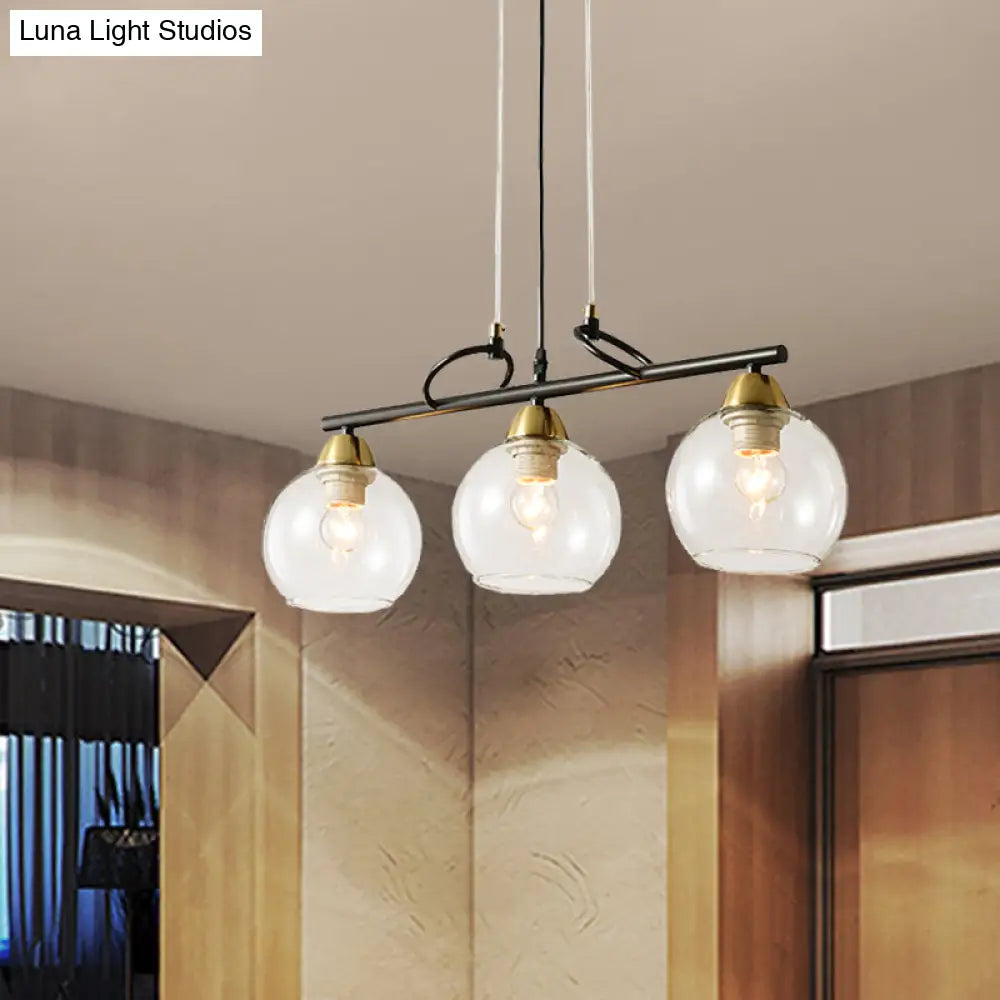 DecorBites™ Contemporary 3-Bulb Sphere Pendant Light Fixture for Dining Hall Island - Clear/Smoke Gray Glass Design