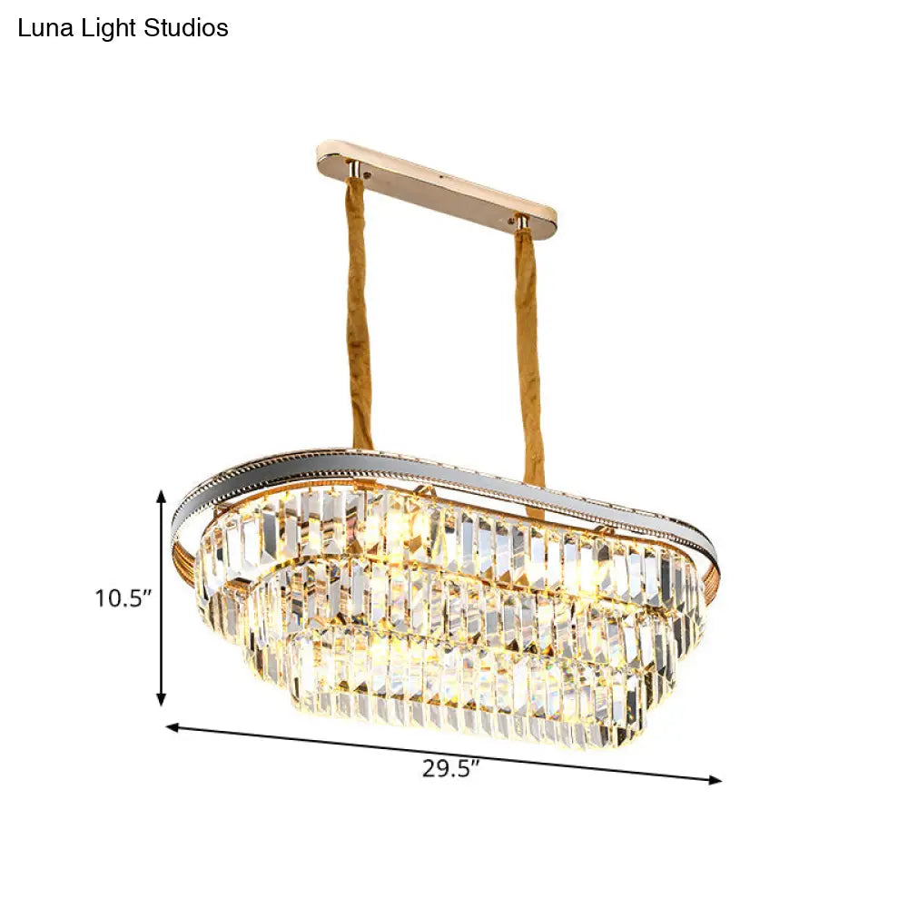 DecorBites™ Contemporary 3-Tier Oval Island Pendant with Clear Crystal - 8 Head Living Room Hanging Lamp