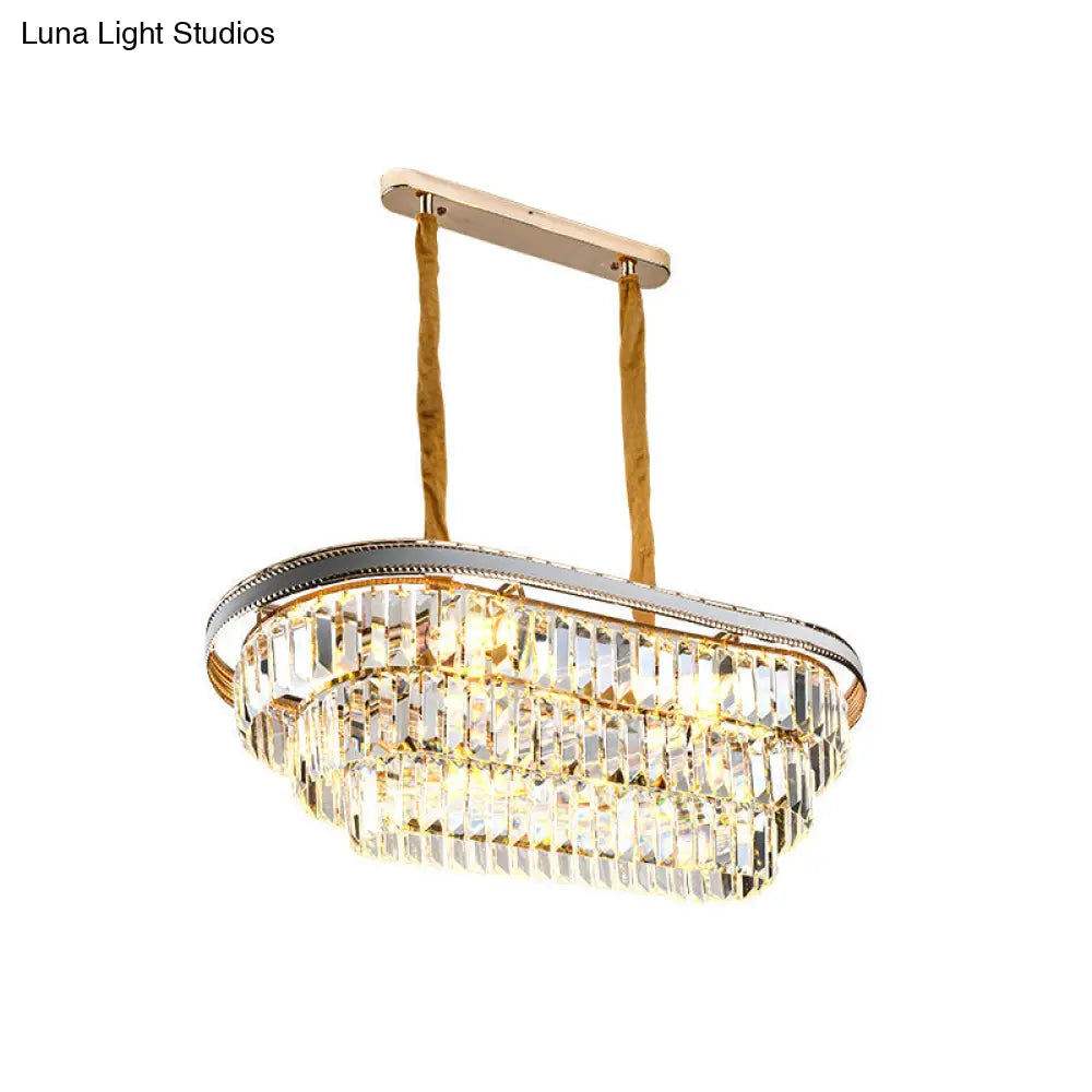 DecorBites™ Contemporary 3-Tier Oval Island Pendant with Clear Crystal - 8 Head Living Room Hanging Lamp