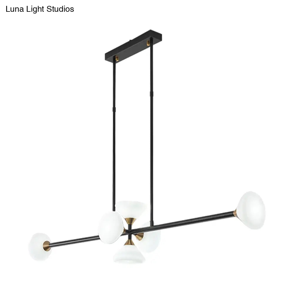 DecorBites™ Contemporary 6/10-Head LED Island Pendant Light with White Glass Shades - Black Linear Ceiling Fixture