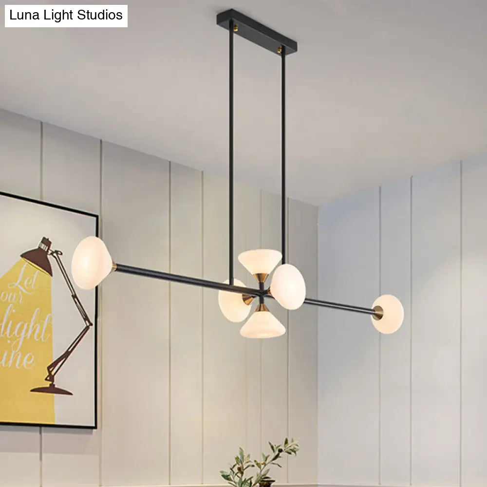 DecorBites™ Contemporary 6/10-Head LED Island Pendant Light with White Glass Shades - Black Linear Ceiling Fixture
