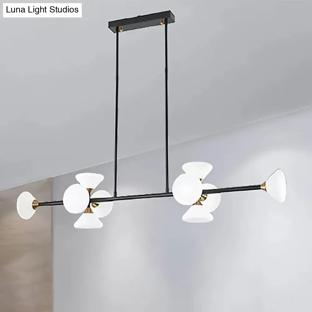DecorBites™ Contemporary 6/10-Head LED Island Pendant Light with White Glass Shades - Black Linear Ceiling Fixture