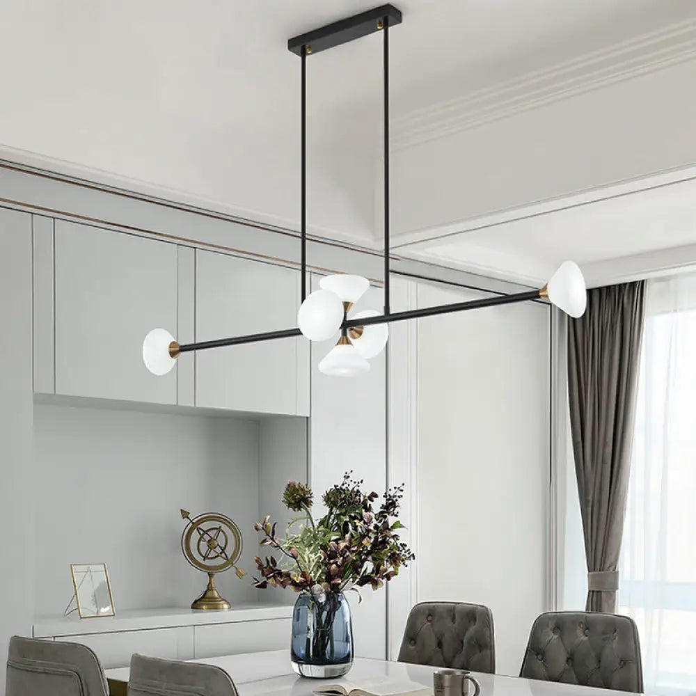 DecorBites™ Contemporary 6/10-Head LED Island Pendant Light with White Glass Shades - Black Linear Ceiling Fixture