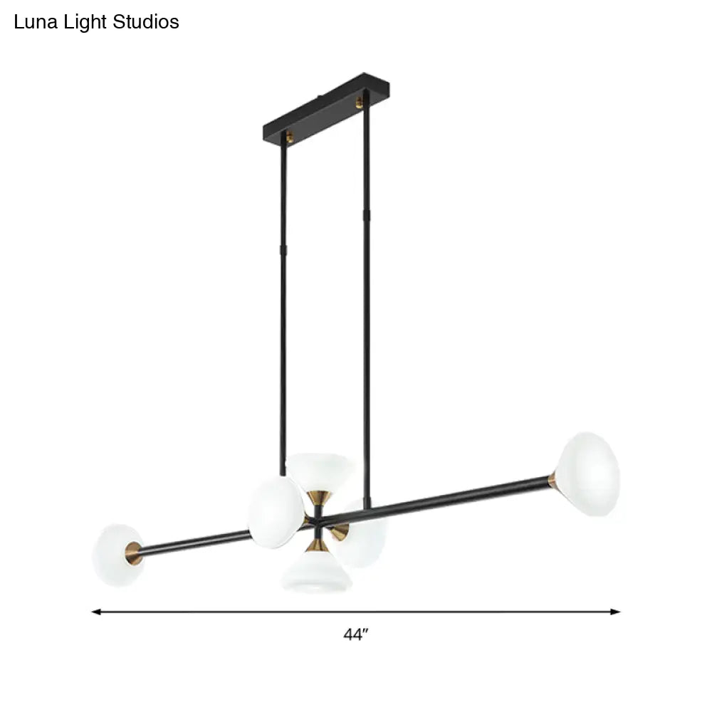 DecorBites™ Contemporary 6/10-Head LED Island Pendant Light with White Glass Shades - Black Linear Ceiling Fixture