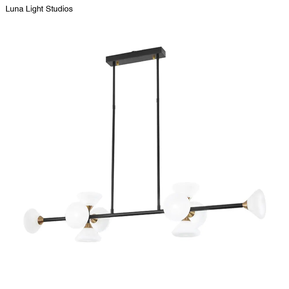 DecorBites™ Contemporary 6/10-Head LED Island Pendant Light with White Glass Shades - Black Linear Ceiling Fixture