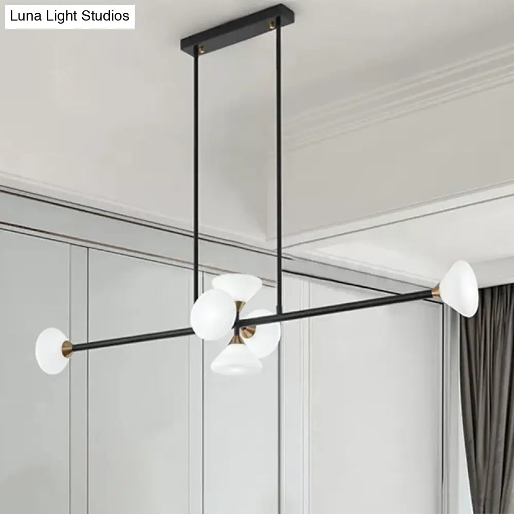 DecorBites™ Contemporary 6/10-Head LED Island Pendant Light with White Glass Shades - Black Linear Ceiling Fixture