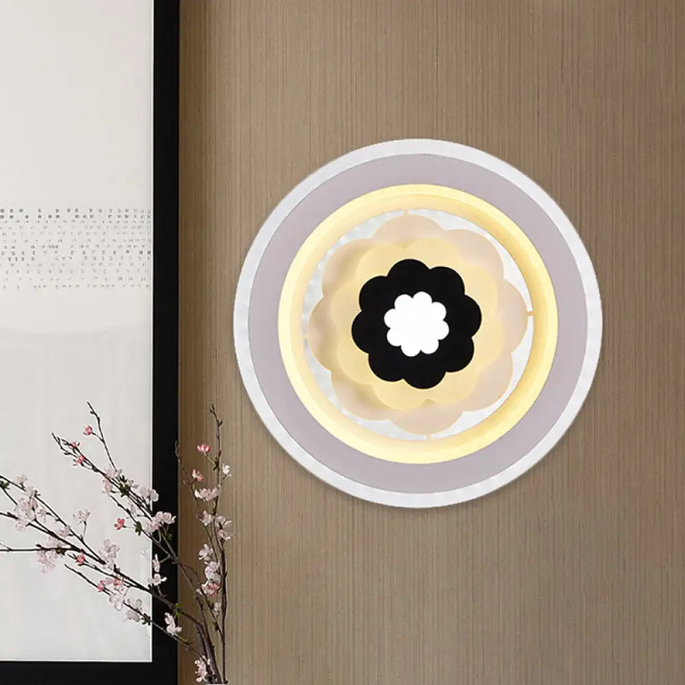 DecorBites™ Contemporary Acrylic Round LED Wall Sconce - White Bedside Lamp Fixture