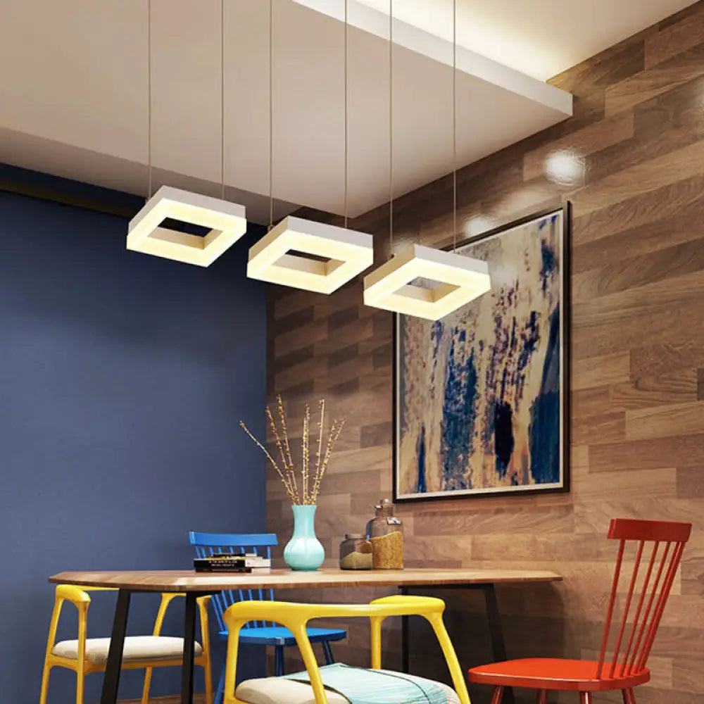 DecorBites™ Contemporary Acrylic Square Island Light - 3-Light Ceiling Fixture over Table, Warm/White/Natural Light