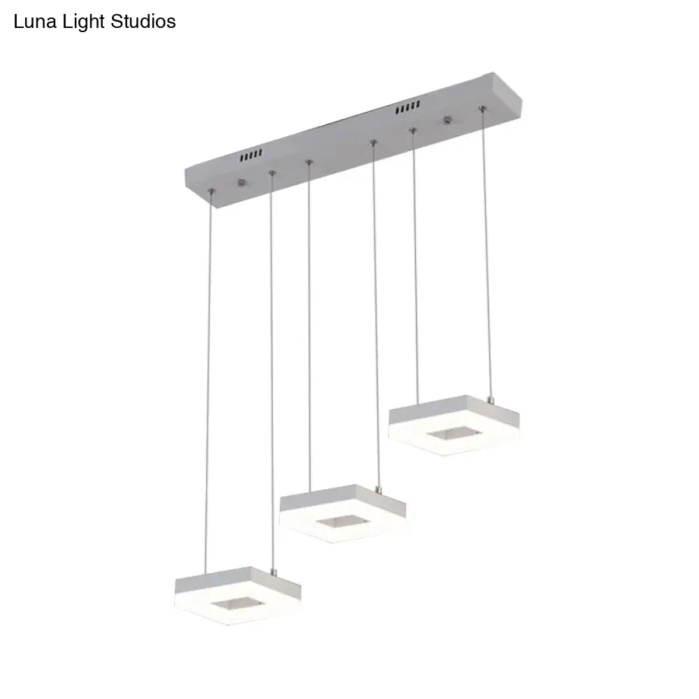 DecorBites™ Contemporary Acrylic Square Island Light - 3-Light Ceiling Fixture over Table, Warm/White/Natural Light