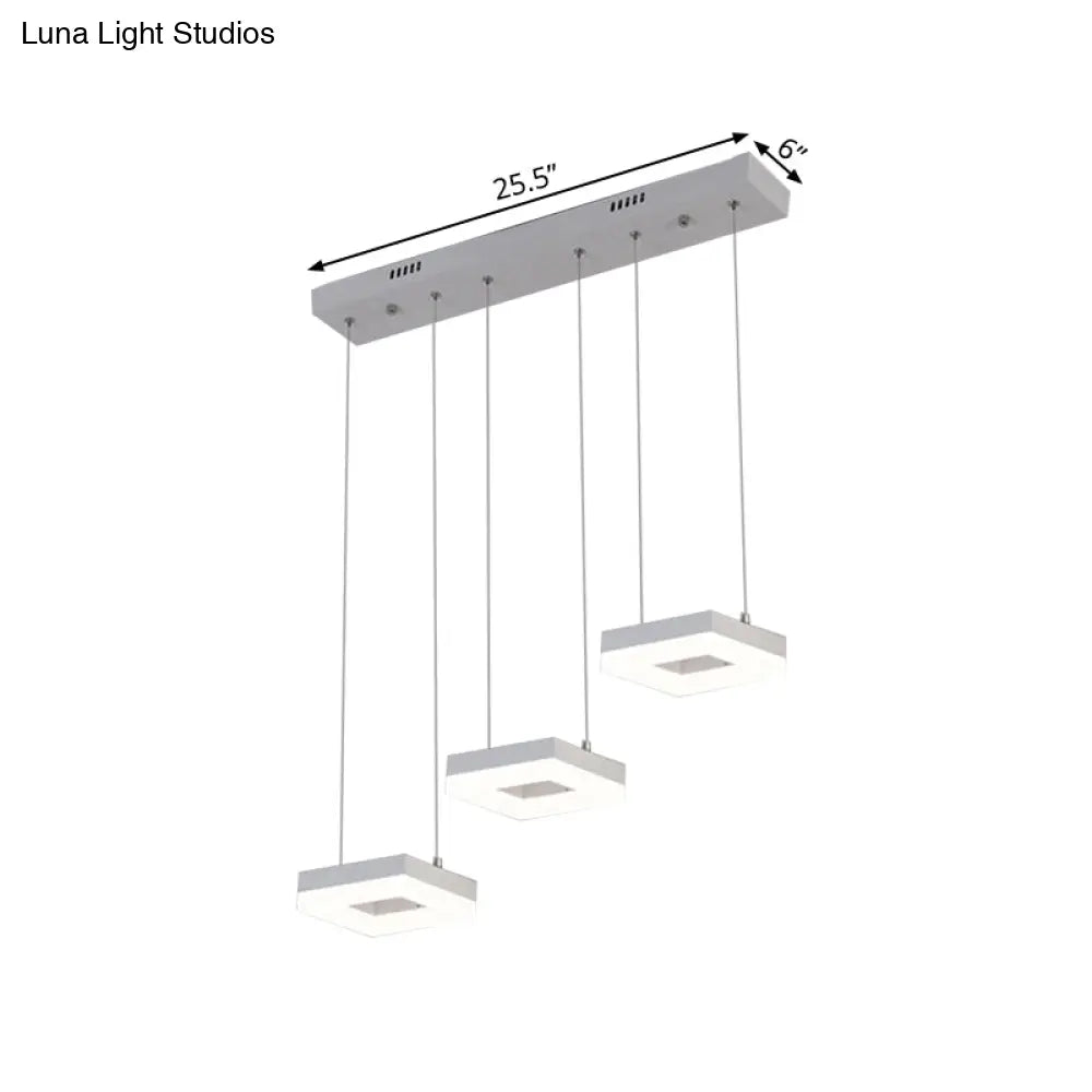 DecorBites™ Contemporary Acrylic Square Island Light - 3-Light Ceiling Fixture over Table, Warm/White/Natural Light