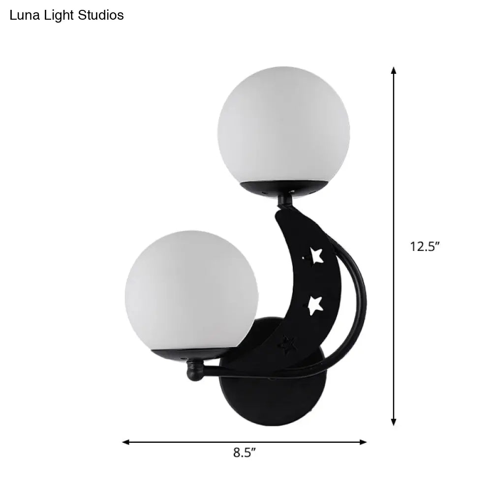 DecorBites™ Contemporary Bedroom Sconce Light: 2 Bulbs Black/Gold Wall Lamp with Milky Glass Ball Shades (Left/Right)