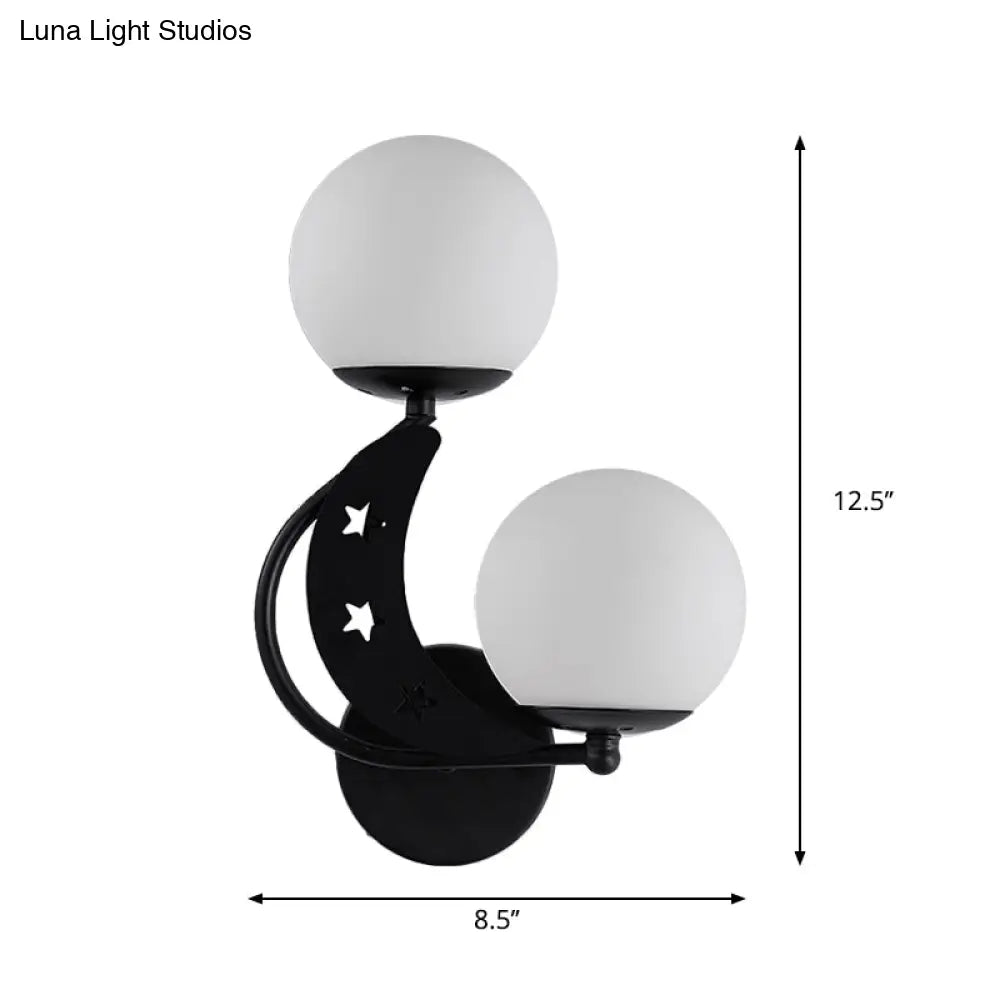 DecorBites™ Contemporary Bedroom Sconce Light: 2 Bulbs Black/Gold Wall Lamp with Milky Glass Ball Shades (Left/Right)