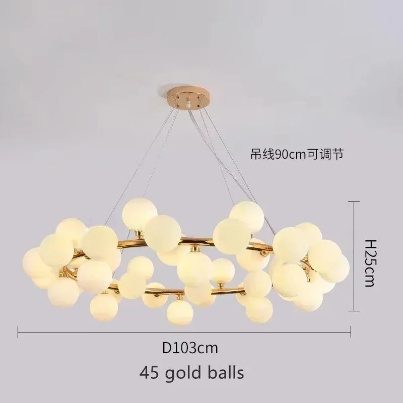 DecorBites™ Contemporary Black and Gold Chandelier - White Glass Ball