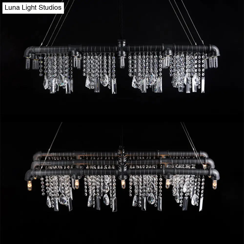 DecorBites™ Contemporary Black Crystal Chandelier for Bar and Restaurant - 15-Light Pendant