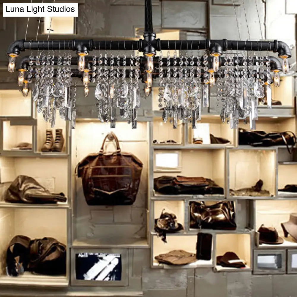 DecorBites™ Contemporary Black Crystal Chandelier for Bar and Restaurant - 15-Light Pendant