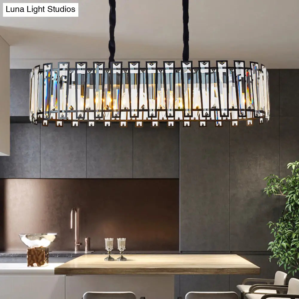 DecorBites™ Contemporary Black Crystal Prism Island Pendant with 6 Heads for Dining Room Lighting
