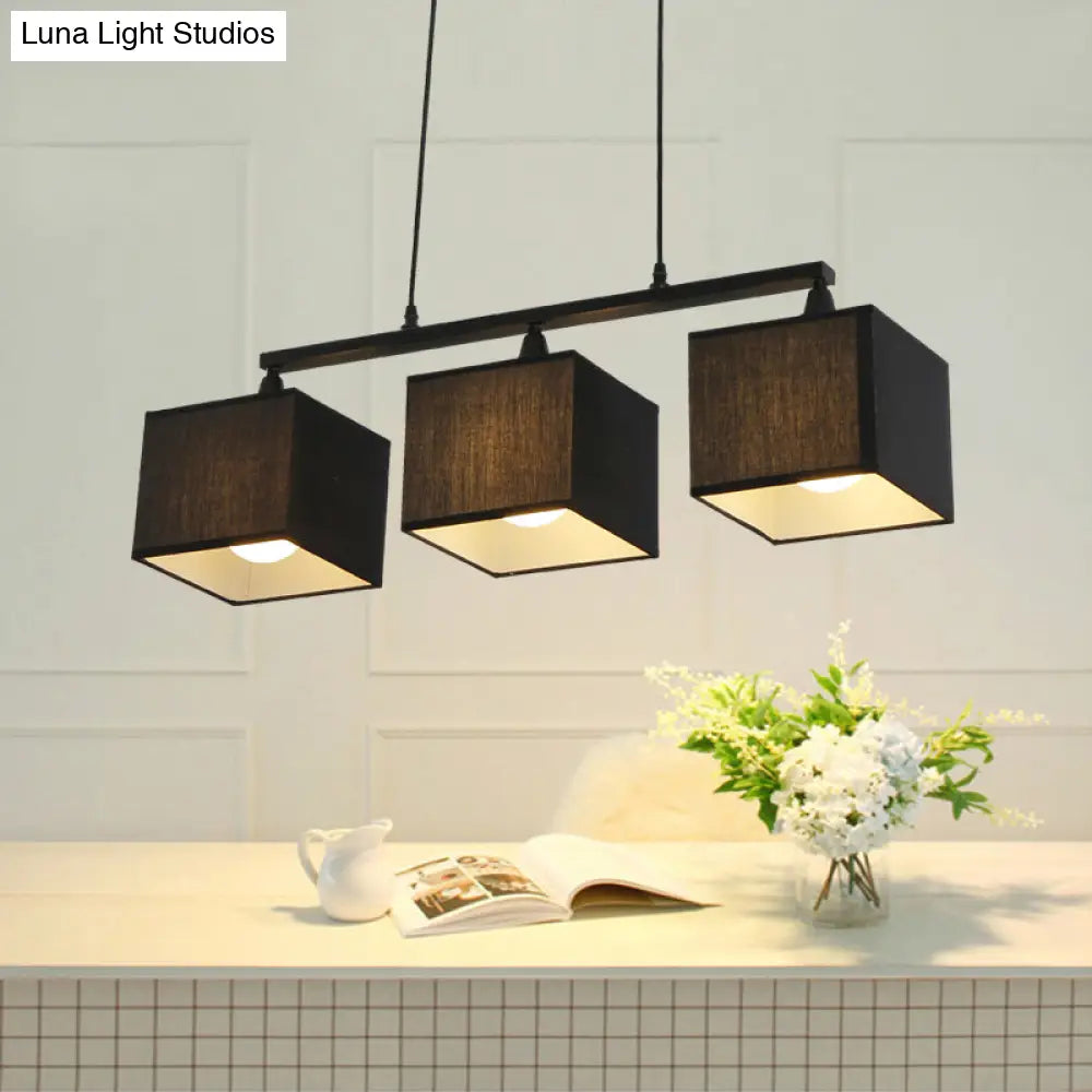 DecorBites™ Contemporary Black Cubic Island Chandelier - 3 Head Fabric Hanging Light Kit