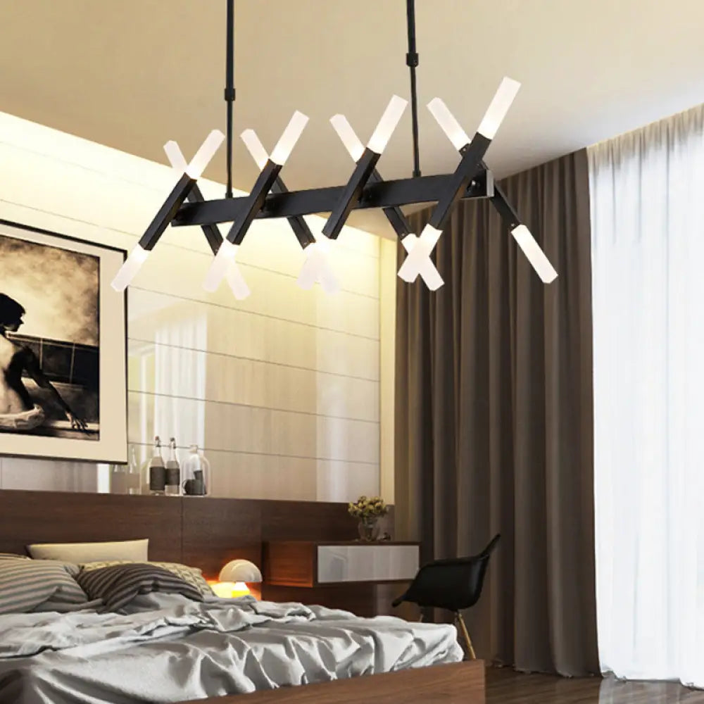 DecorBites™ Contemporary Black/Gold Island Pendant Light with Cross Iron Shade - Perfect for Living Room (16/20-Light)