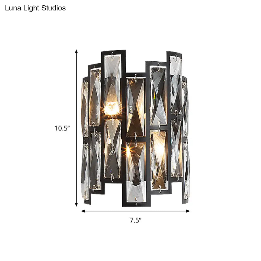 DecorBites™ Contemporary Black Half Cylinder Wall Lamp with Clear Crystal Blocks - 2 Lights Wall Mount