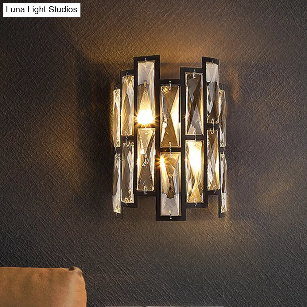 DecorBites™ Contemporary Black Half Cylinder Wall Lamp with Clear Crystal Blocks - 2 Lights Wall Mount