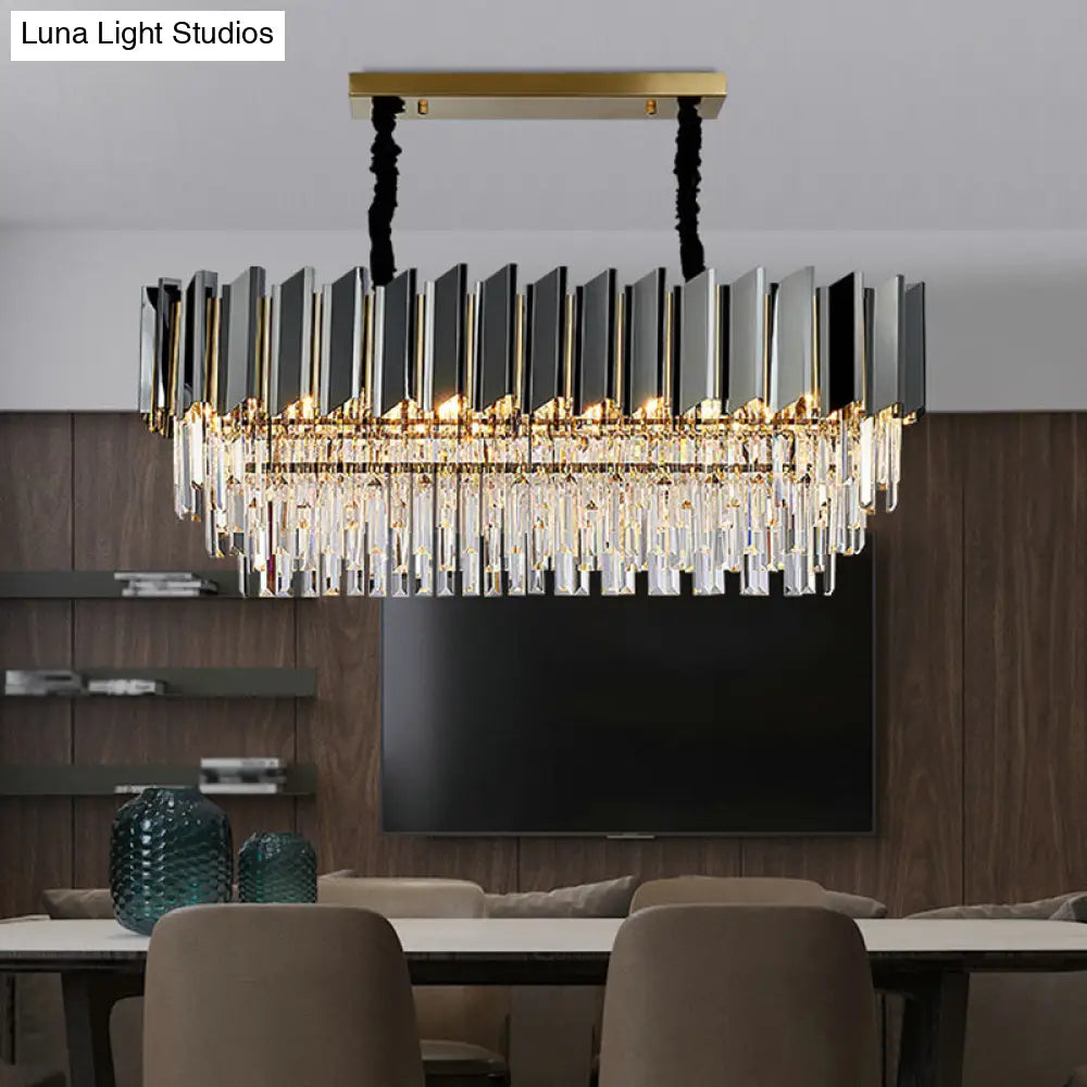 DecorBites™ Contemporary Black Prismatic Crystal Oval Island Pendant Light Fixture for Dining Room