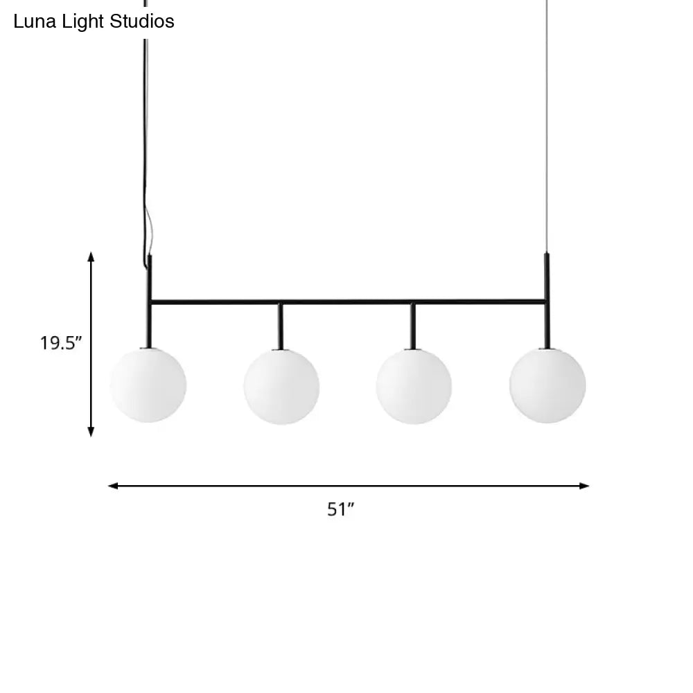 DecorBites™ Contemporary Black Suspended Island Light Fixture with White Glass Orb and 4 Bulbs