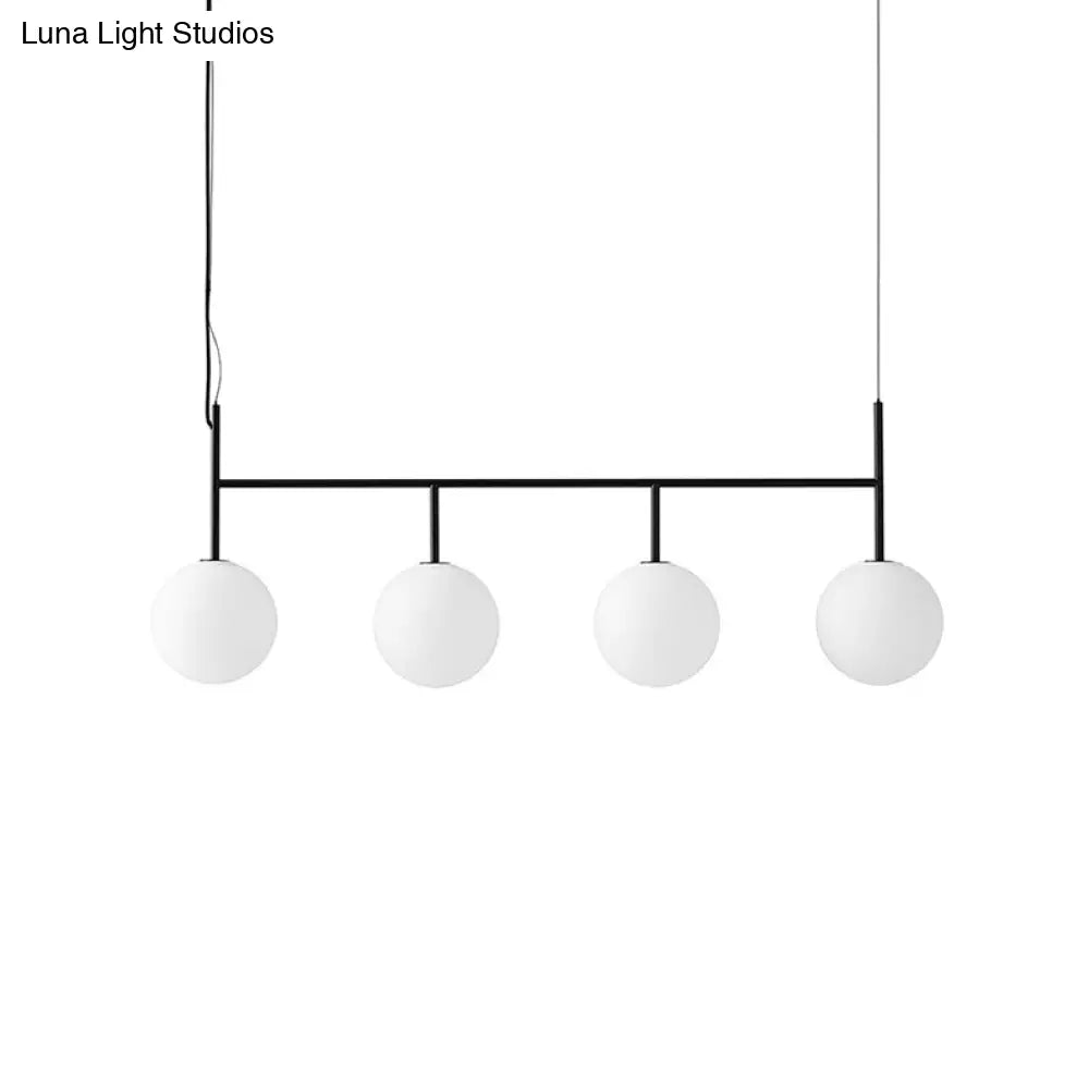 DecorBites™ Contemporary Black Suspended Island Light Fixture with White Glass Orb and 4 Bulbs