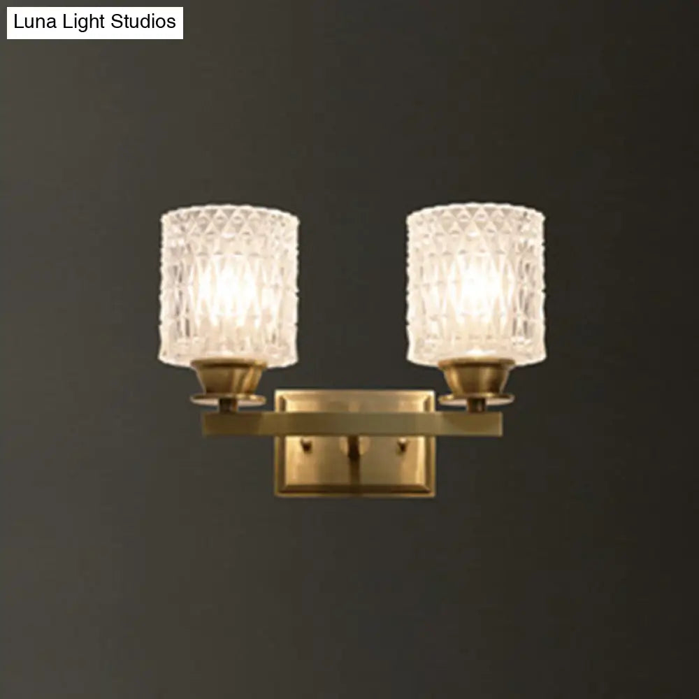 DecorBites™ Contemporary Brass Wall Light Fixture with Lattice Glass for Corridor - Cylinder Shape
