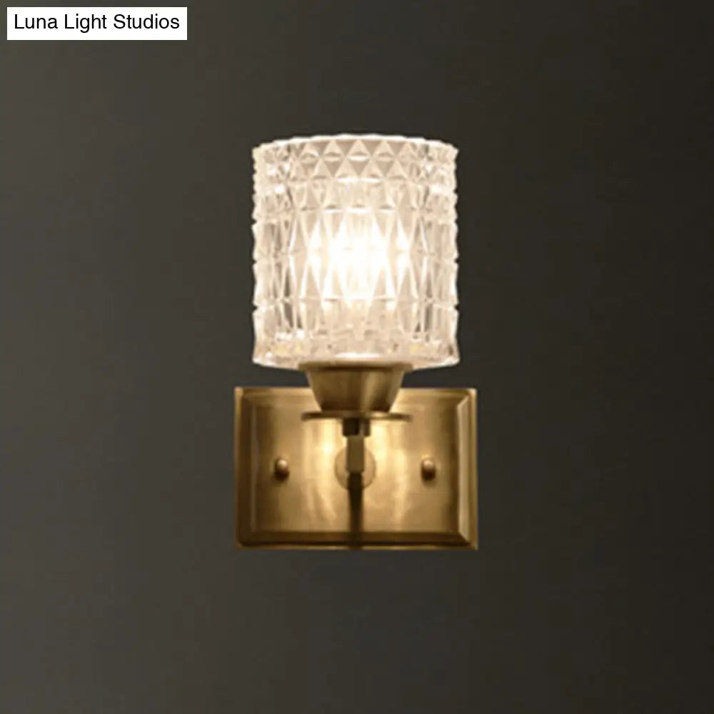 DecorBites™ Contemporary Brass Wall Light Fixture with Lattice Glass for Corridor - Cylinder Shape