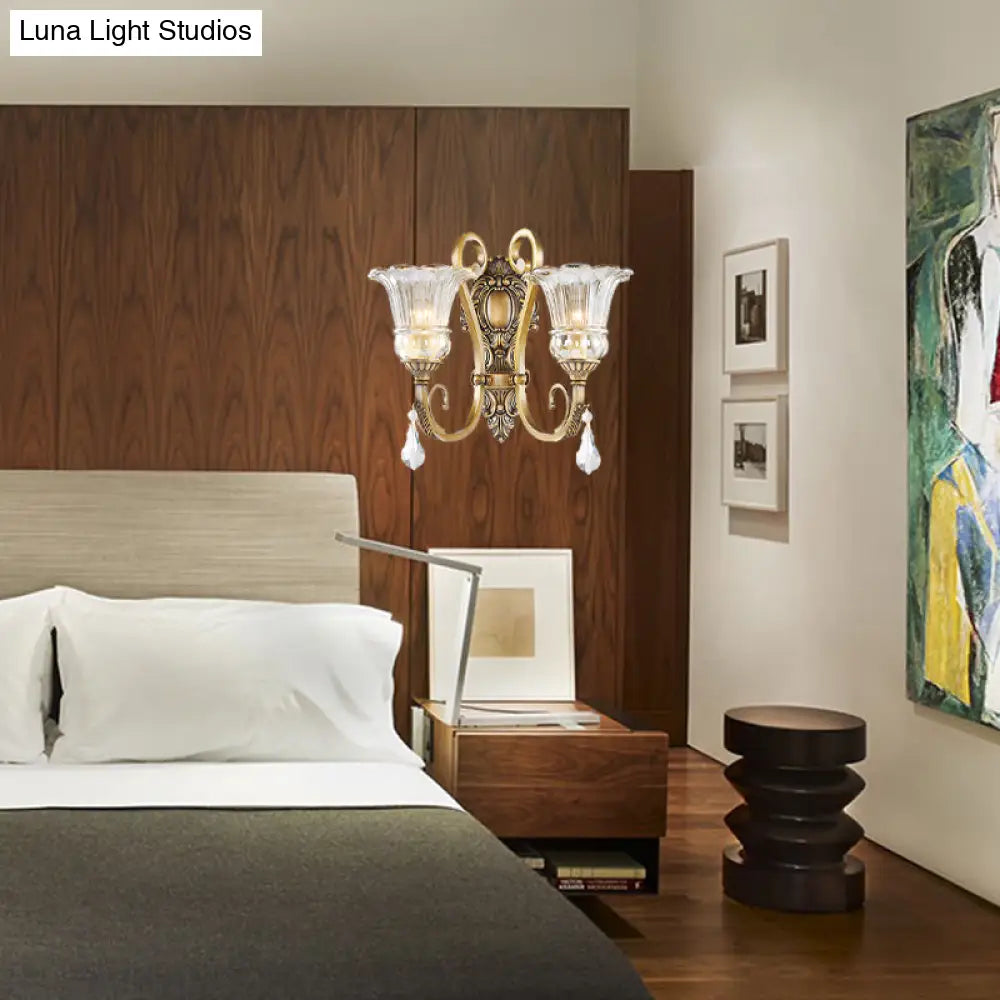 DecorBites™ Contemporary Brass Wall Mount Light with Crystal Drop - Flower Bedroom Sconce